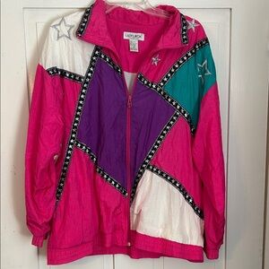 Women's Vintage 80’s? Hot Pink & Purple Track Windbreaker Jacket Zip Up Retro 1X